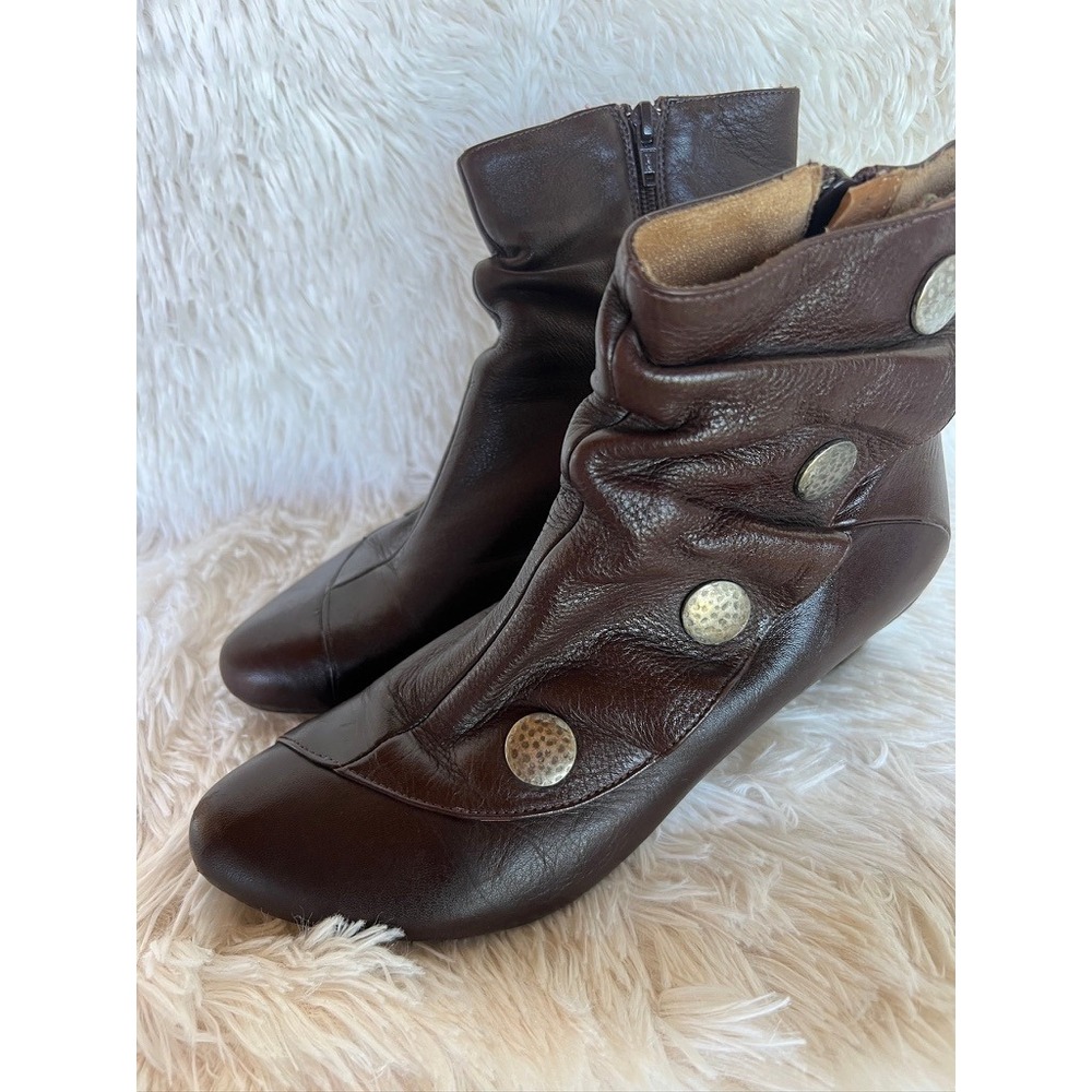 Eric Michael Soho Brown Leather Ankle Boots Slouch Button EU 39 Boho Lagenlook - Picture 6 of 16